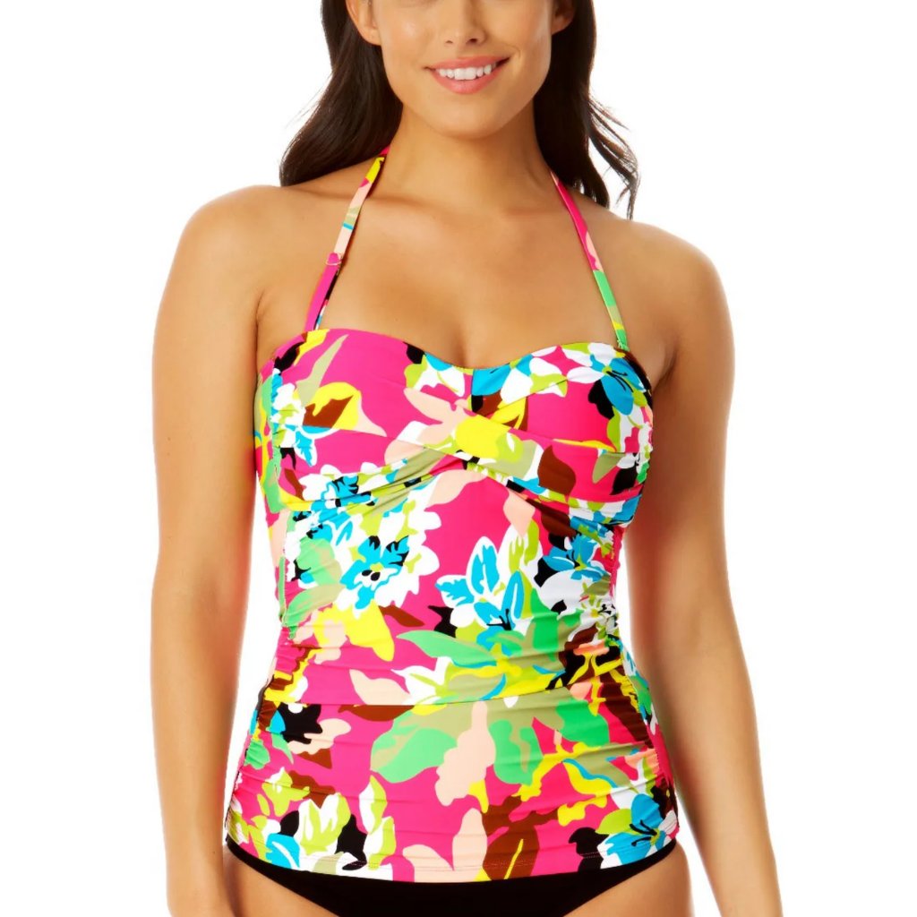 Anne Cole Cabana Party Twist Front Bandeaukini Swim Top Multicolor Xs